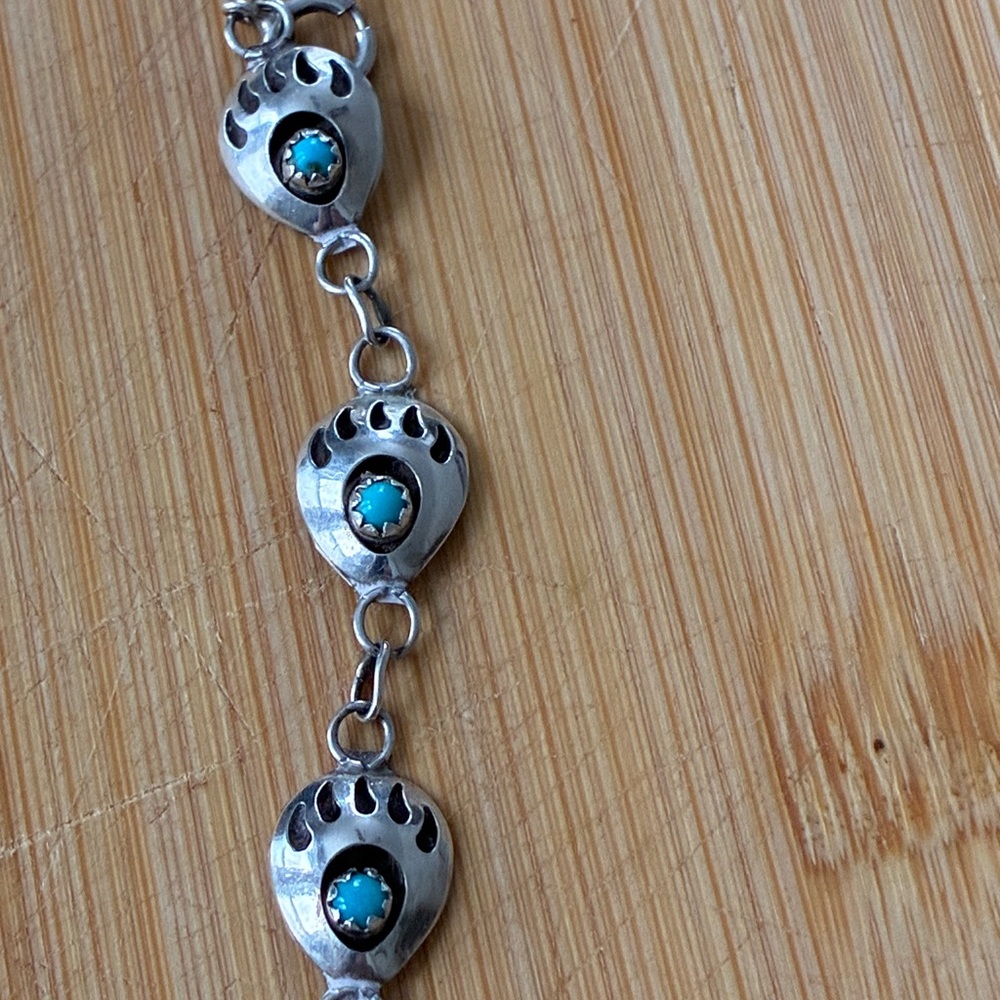 Vintage Sterling Silver and Turquoise Navajo Paw Bracelet - Picture 16 of 16